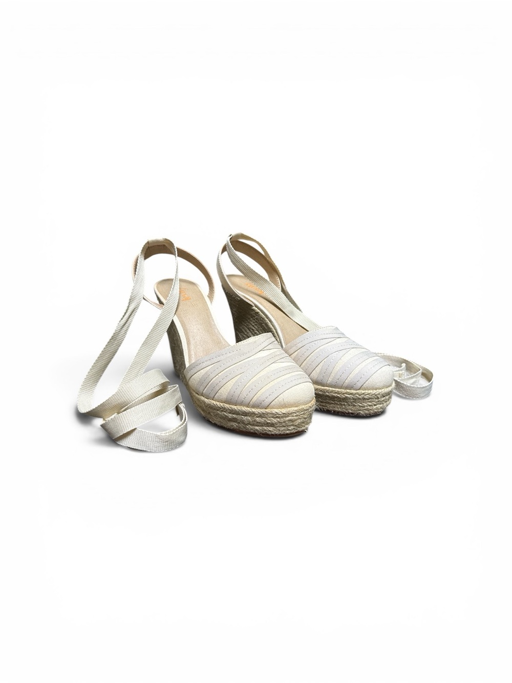 levity Cream Striped Espadrille Wedge with Ankle Ties